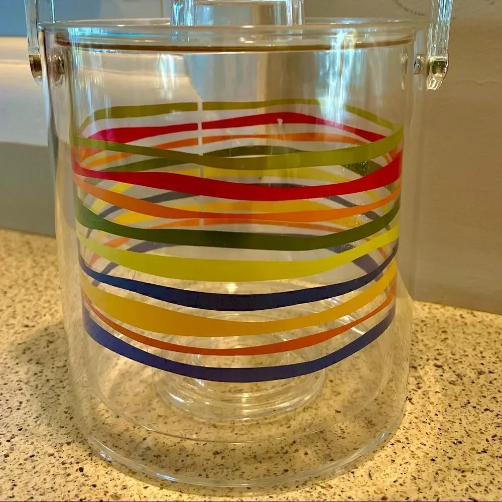 Vtg MCM Lucite Acrylic Multi Color Swirled Ice Bucket. Set Dressing On TV Show.